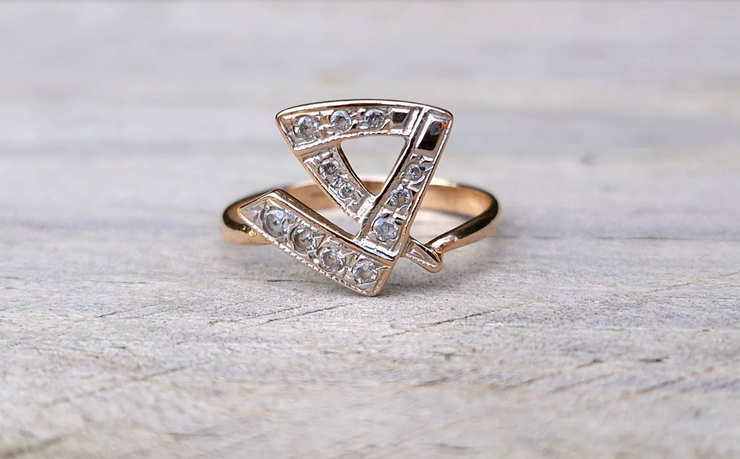 European 14ct Rose Gold Ring, Modern Geometric Design - Size M 1/2 *Scrap Price*