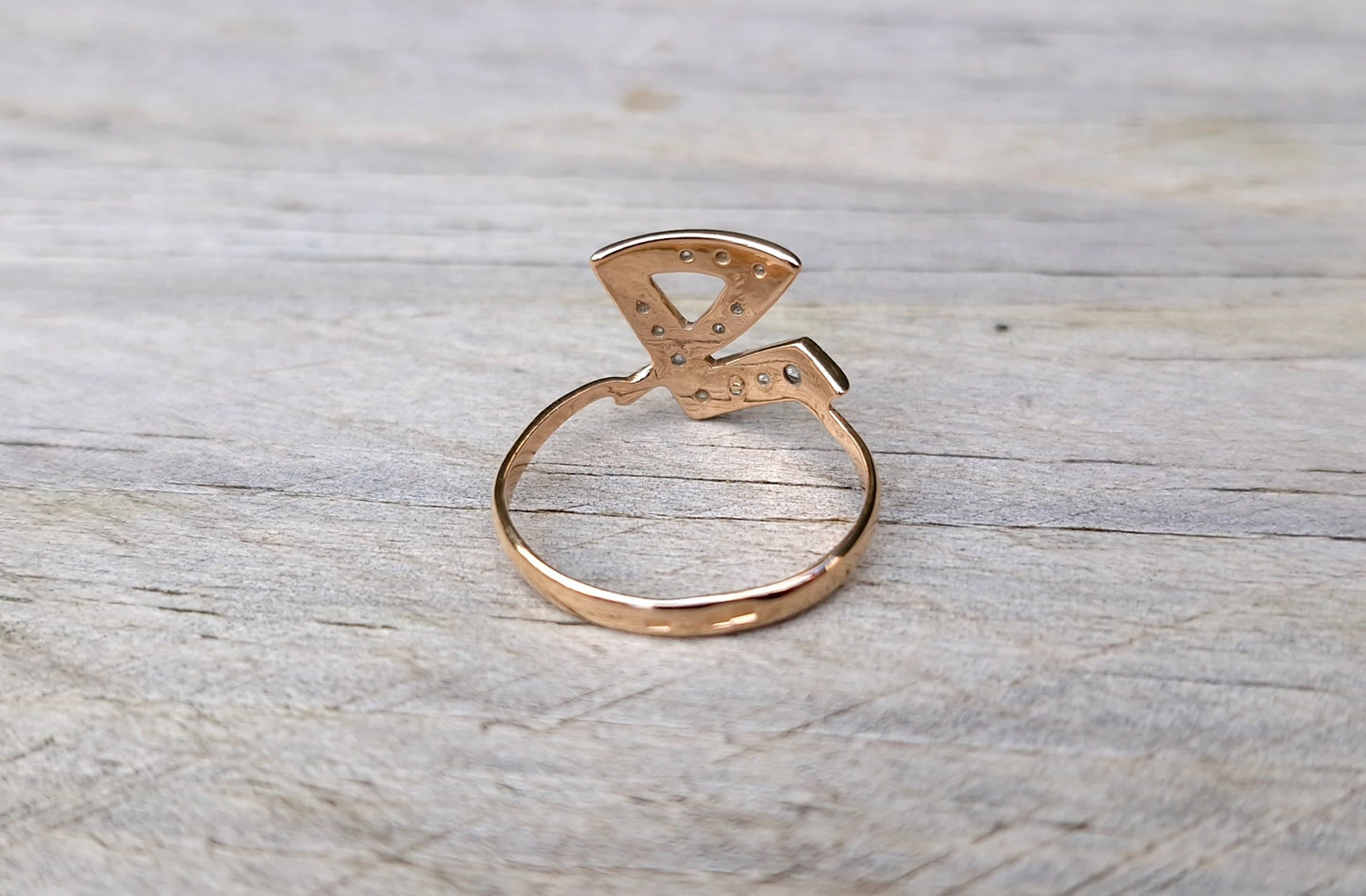 European 14ct Rose Gold Ring, Modern Geometric Design - Size M 1/2 *Scrap Price*