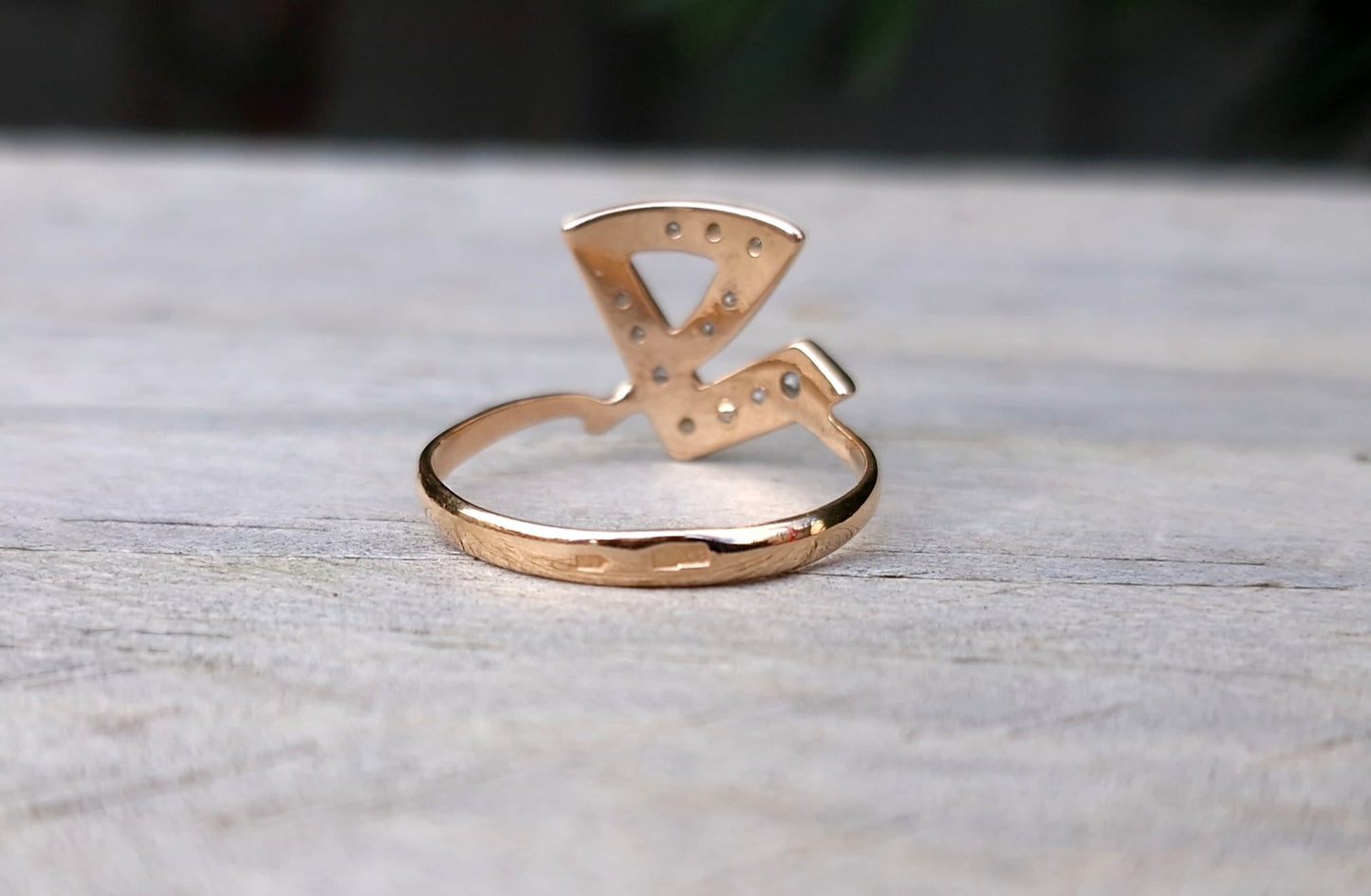 European 14ct Rose Gold Ring, Modern Geometric Design - Size M 1/2 *Scrap Price*