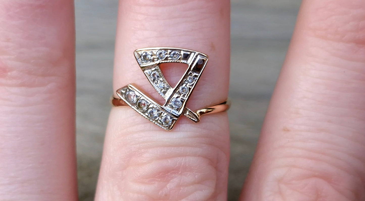 European 14ct Rose Gold Ring, Modern Geometric Design - Size M 1/2 *Scrap Price*