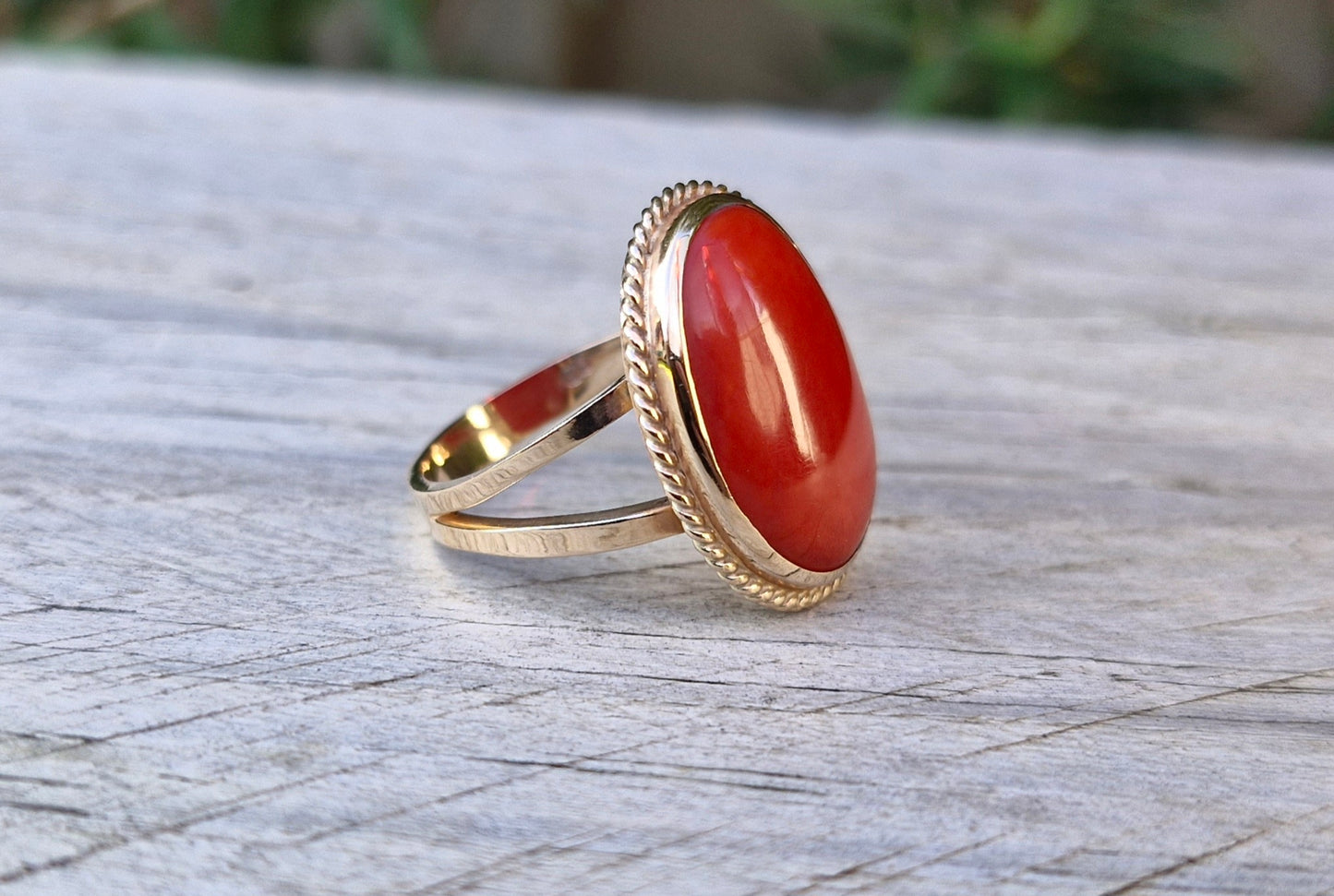 Vintage 9ct Gold Red Agate Ring - Size Q 1/2