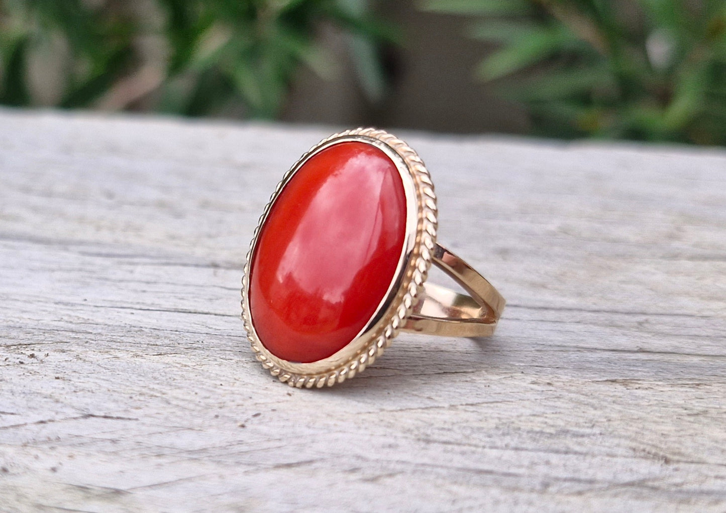 Vintage 9ct Gold Red Agate Ring - Size Q 1/2