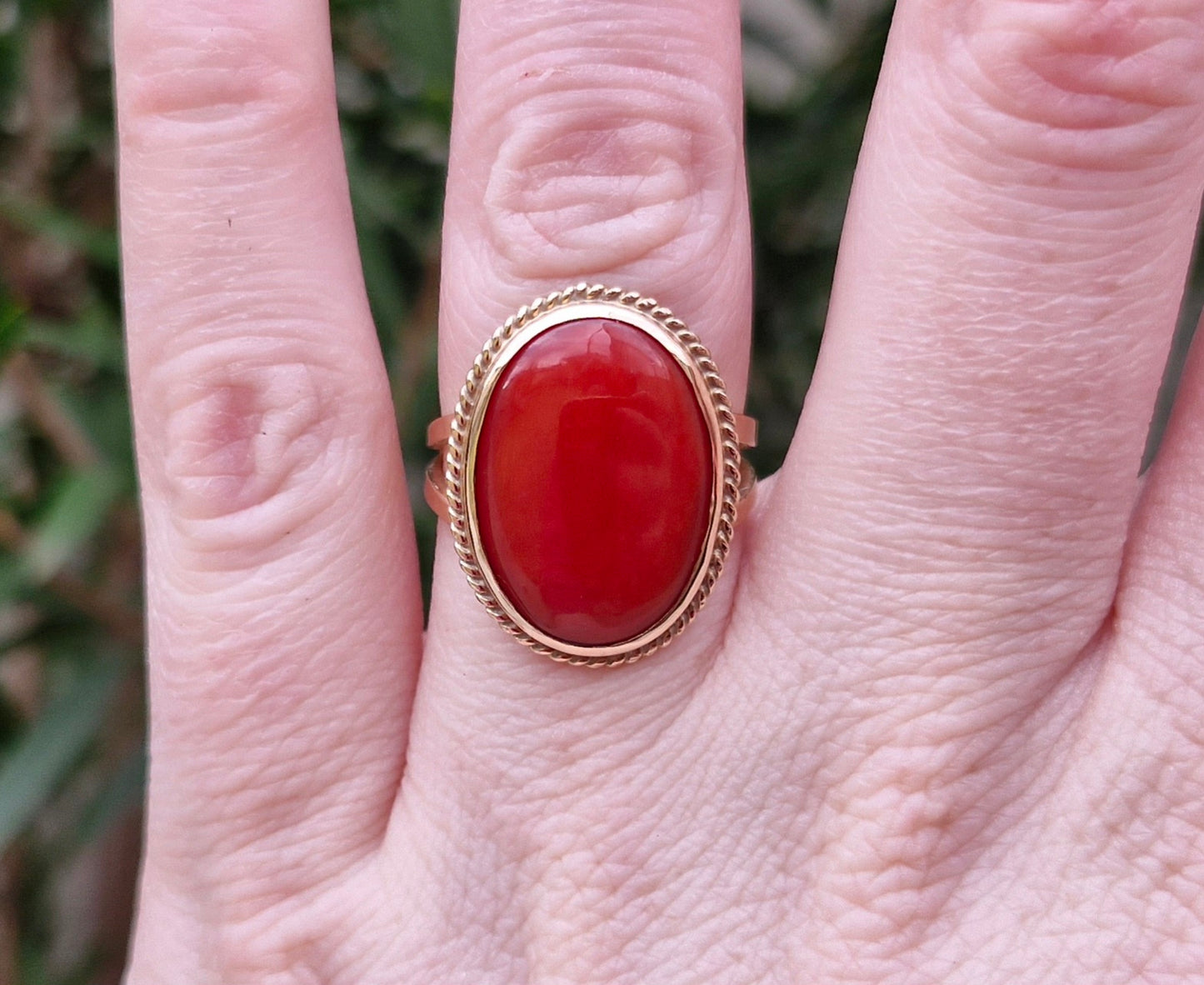 Vintage 9ct Gold Red Agate Ring - Size Q 1/2