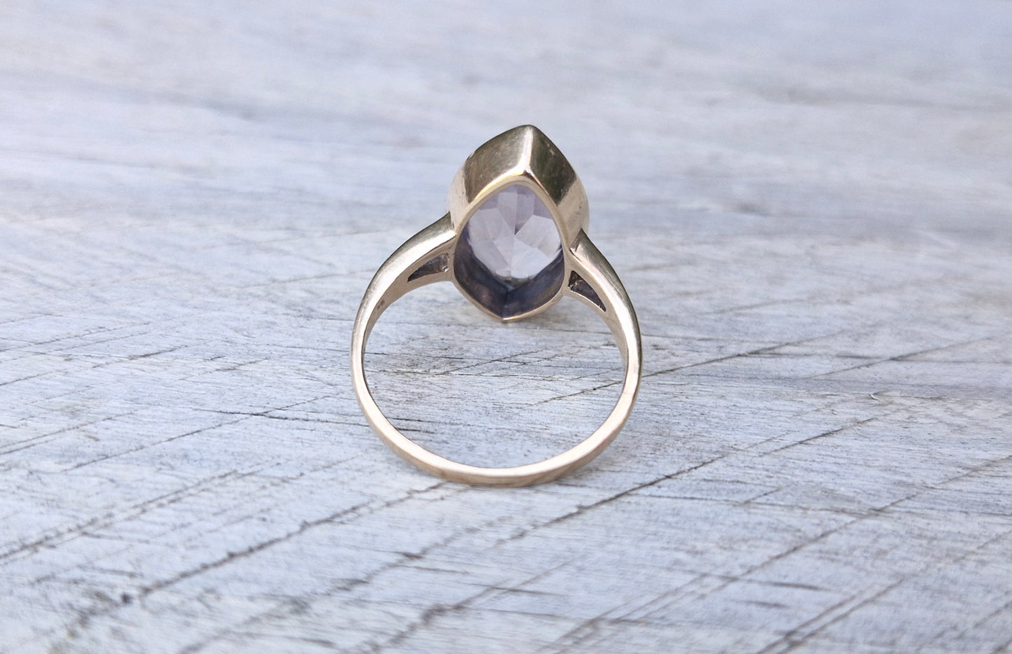 Vintage 9ct Rose Gold, Navette Lilac Stone Ring - Size M 1/2