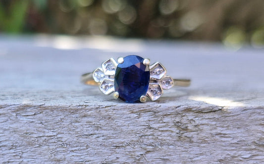 9ct Sapphire & Diamond Ring - Size M 1/2