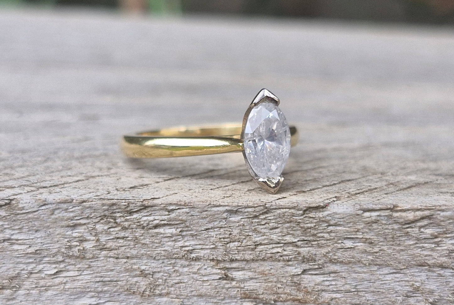 Valuation $10,990 - 1.02ct Marquise Diamond Ring, 18ct Gold - Size M 1/2