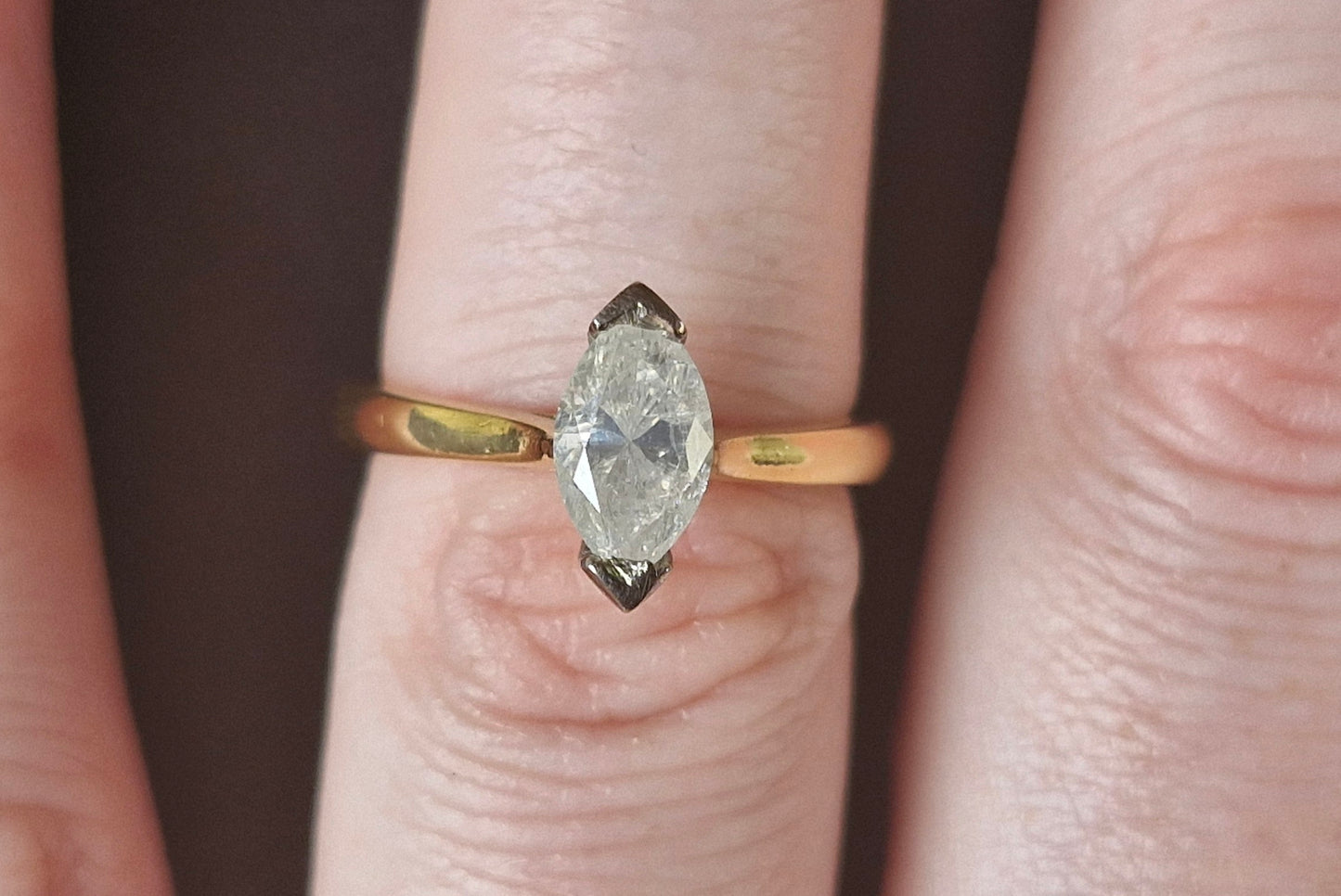 Valuation $10,990 - 1.02ct Marquise Diamond Ring, 18ct Gold - Size M 1/2