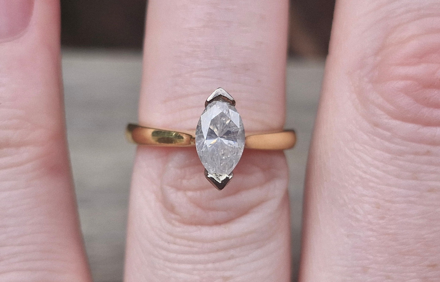 Valuation $10,990 - 1.02ct Marquise Diamond Ring, 18ct Gold - Size M 1/2