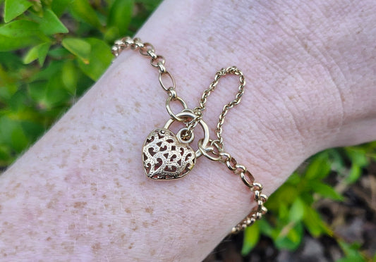9ct Yellow Gold Padlock Heart Bracelet - *Scrap Price*