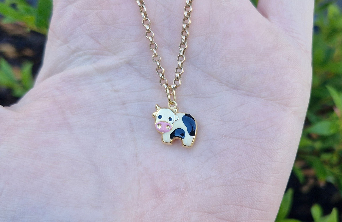 9ct Yellow Gold Enamelled Cow, Puffed Charm