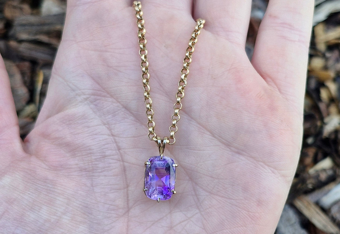 Natural Amethyst Pendant in 9ct Yellow Gold