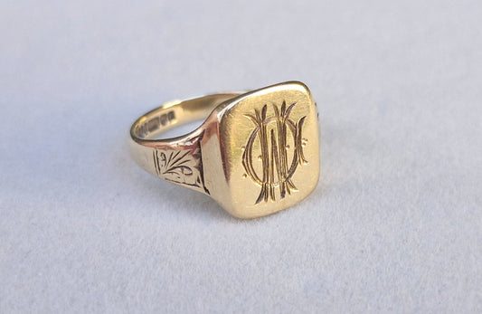 Vintage 9ct Gold Signet Monogram Ring - Size Q 1/2