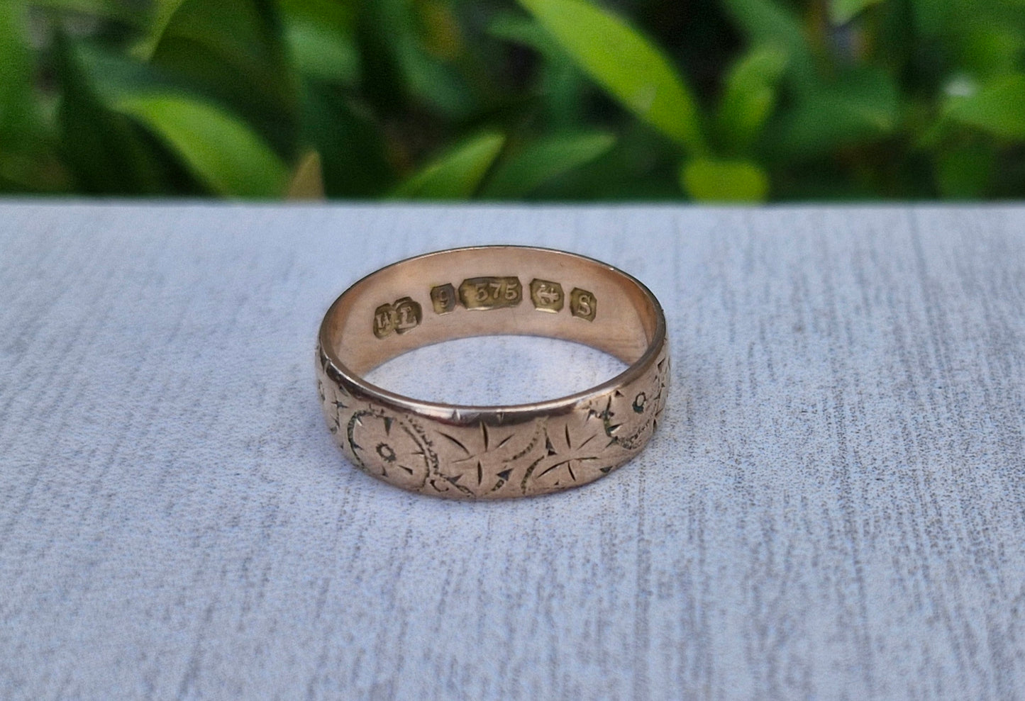 Antique 9ct Rose Gold, Eternity Engraved Pattern - Size M 1/2