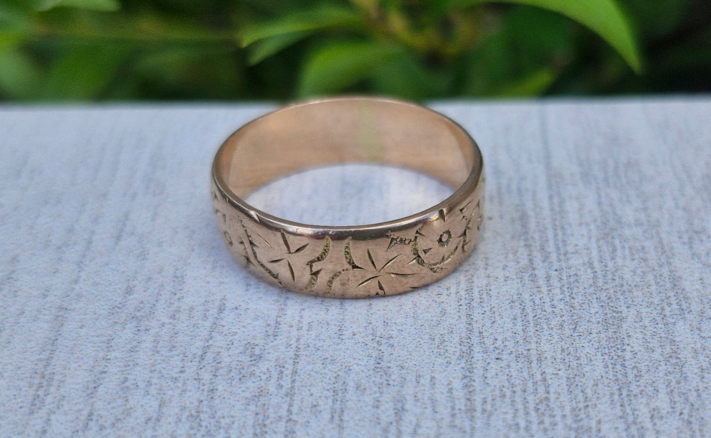 Antique 9ct Rose Gold, Eternity Engraved Pattern - Size M 1/2