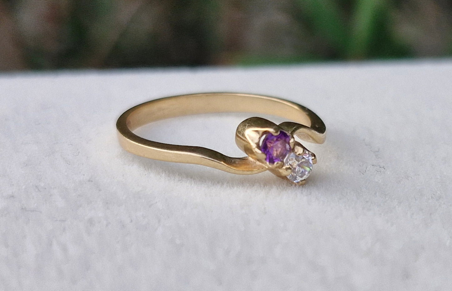9ct Gold, Toi et Moi Amethyst & CZ Ring