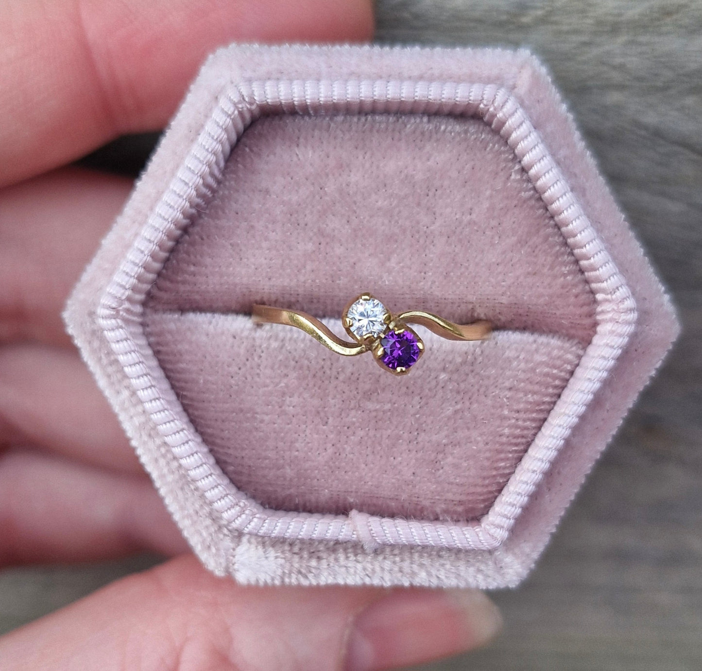 9ct Gold, Toi et Moi Amethyst & CZ Ring