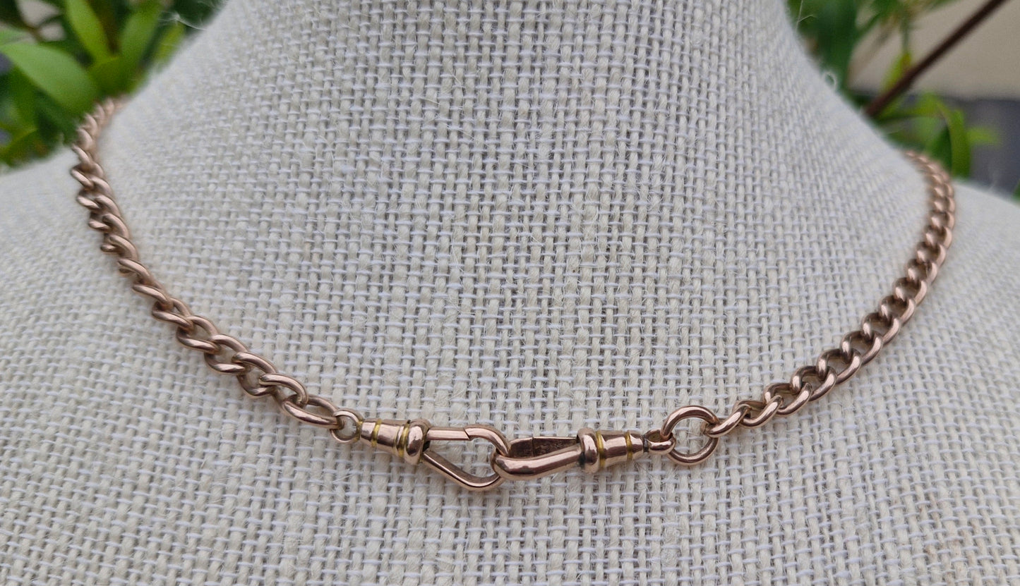 Antique Rosy Gold Necklace, 42cms with Albert Clips & T-Bar - 26.35g