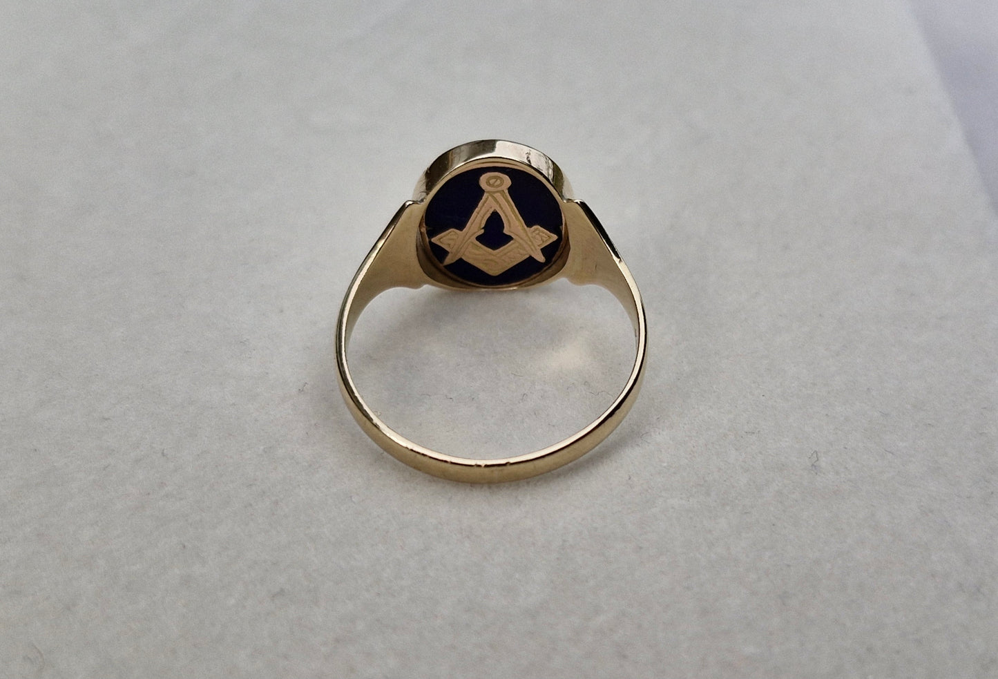 9ct Gold Rare Secret Flip Enamel Freemason Ring - Size S