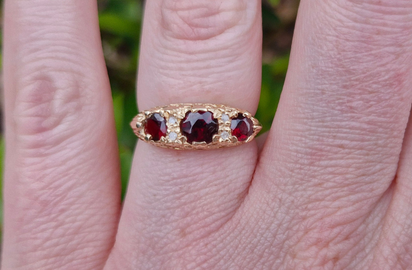 Garnet and Diamond Vintage Ring, 9ct Gold - Size N 1/2