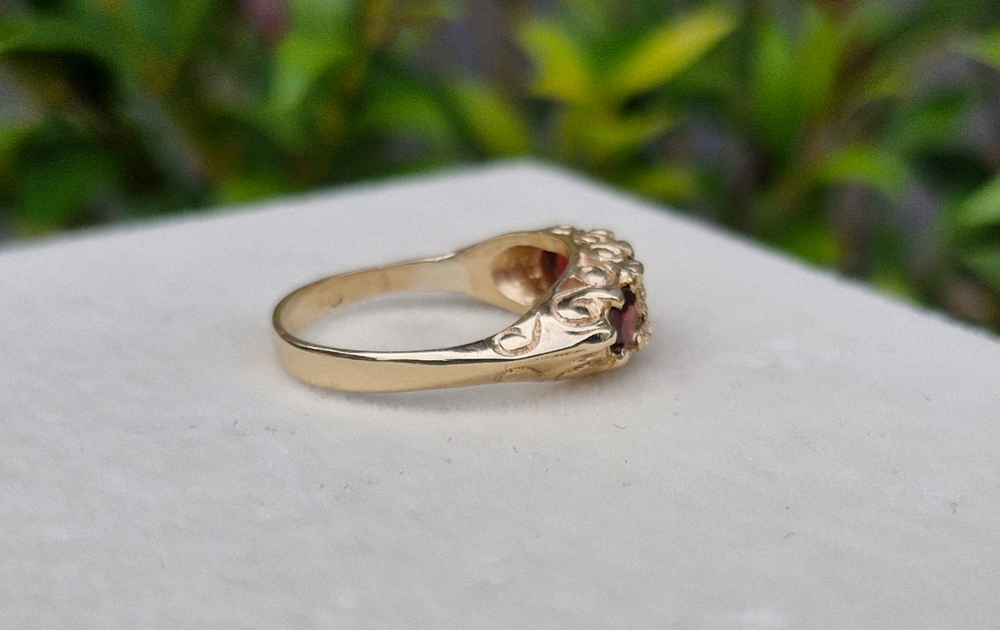 Garnet and Diamond Vintage Ring, 9ct Gold - Size N 1/2