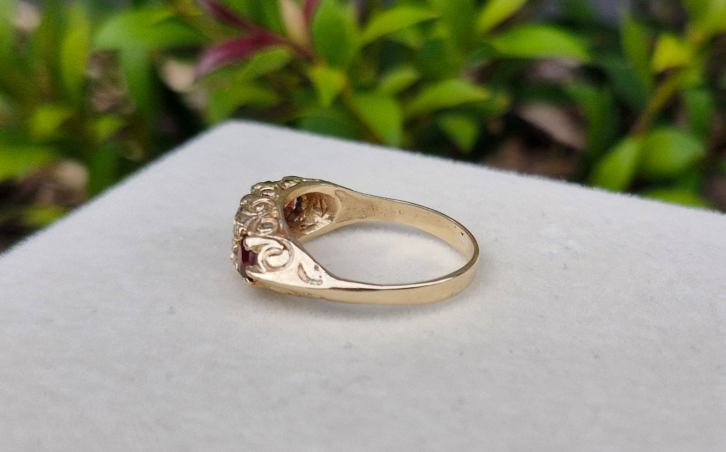 Garnet and Diamond Vintage Ring, 9ct Gold - Size N 1/2