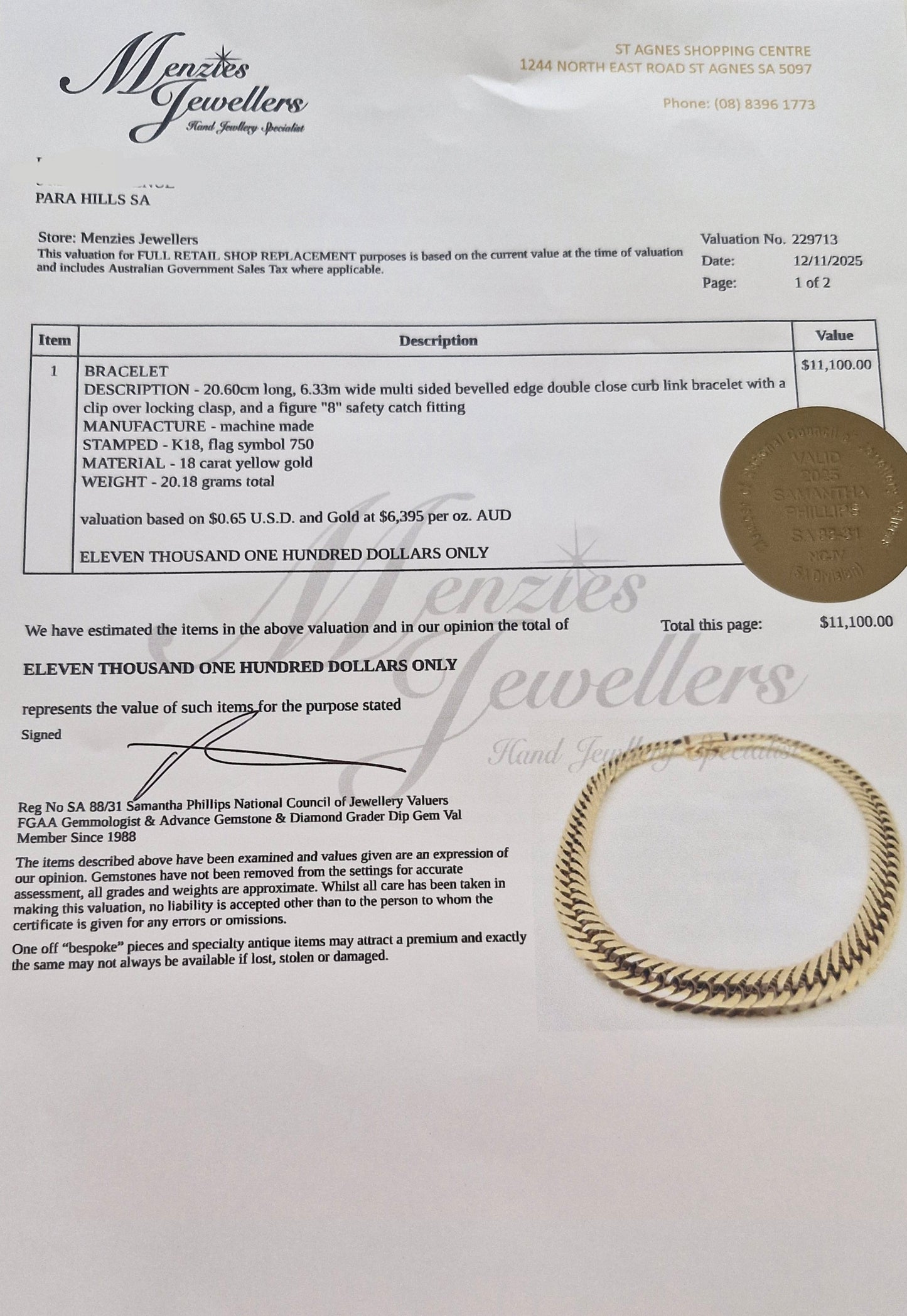 VAL $11,100 - 18ct Solid Yellow Gold Bracelet
