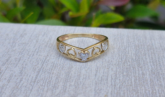 9ct Gold Wishbone Heart Ring - Size L