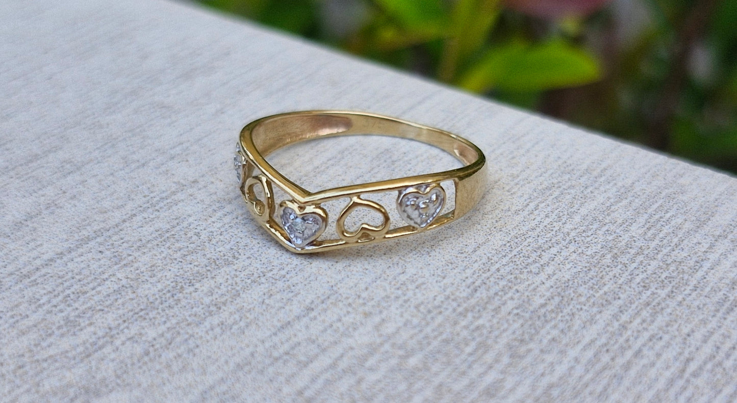 9ct Gold Wishbone Heart Ring - Size L