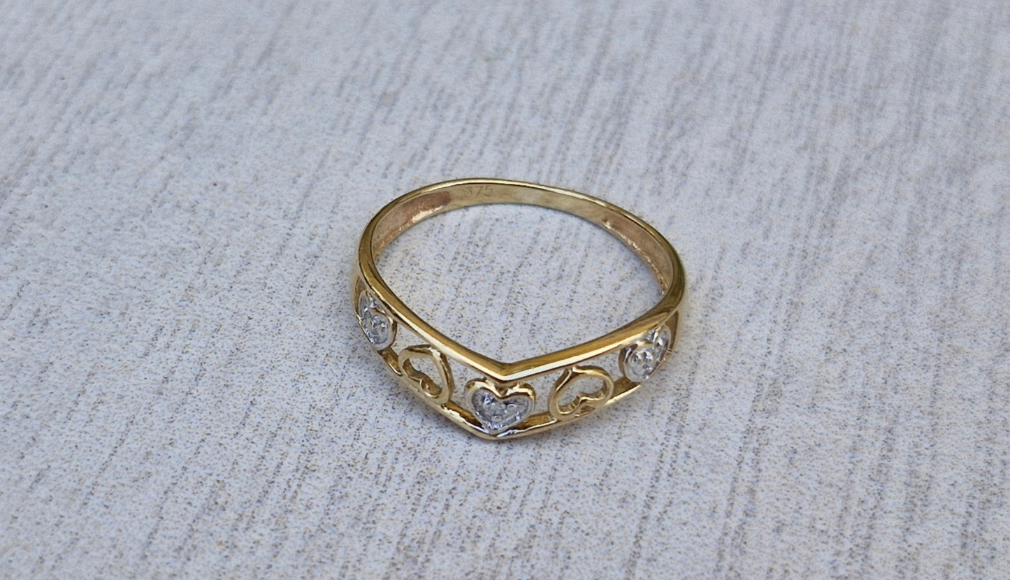 9ct Gold Wishbone Heart Ring - Size L