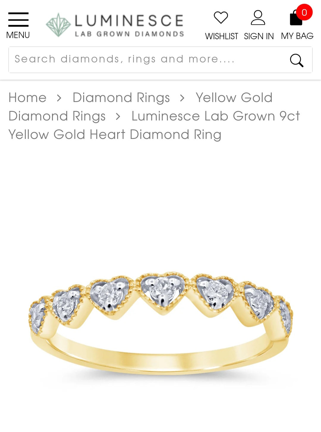 Half Hoop Eternity Ring, 9ct Gold 0.20ct Luminesce Diamonds, $799 RRP - Size K 1/2